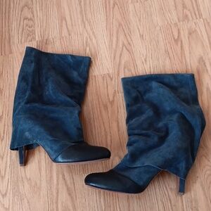 See by Chloe Blue Suede Foldover High Heel Boots Size 39